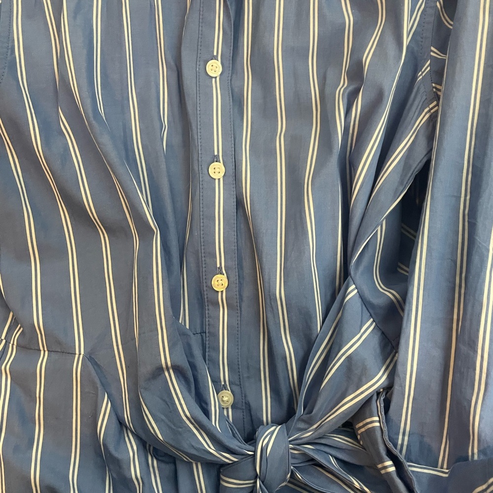 Universal Thread Blue Striped Button-Front Shirt Dress with Tie Waist - Picture 4 of 6